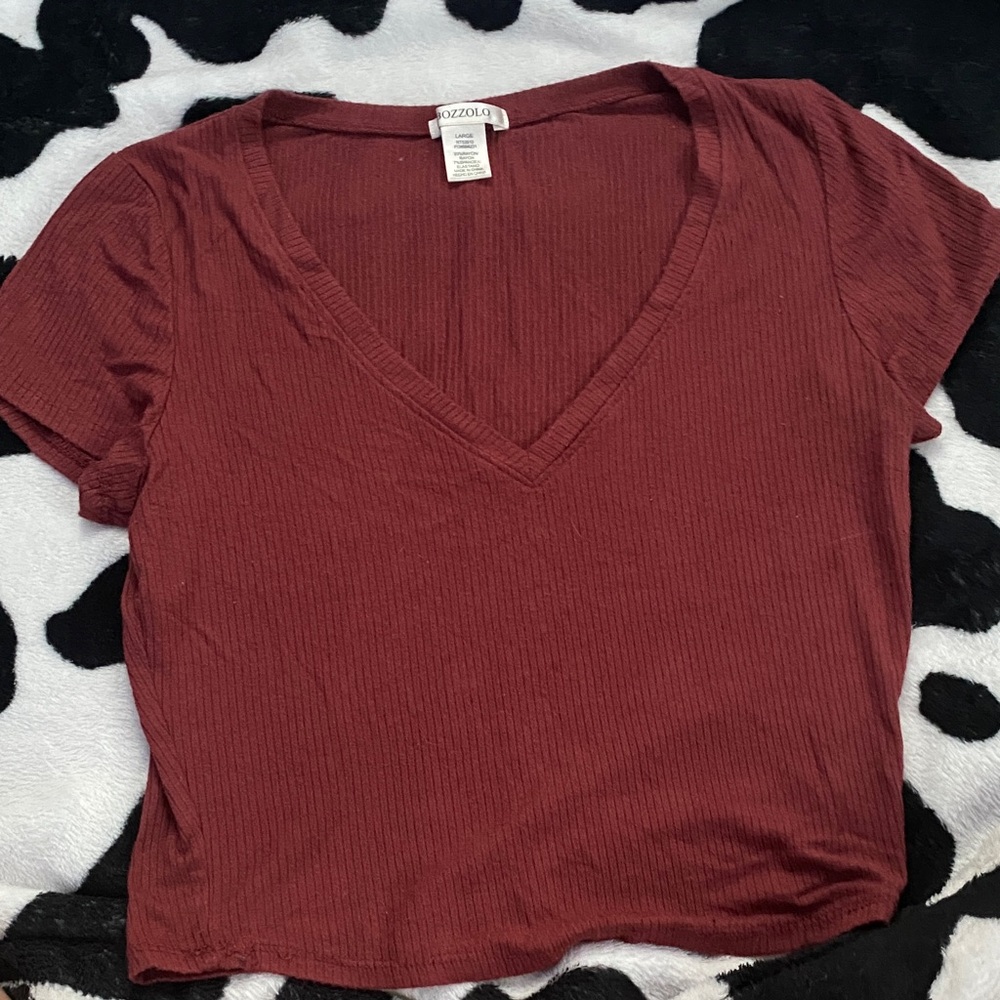 Bozzolo Short Sleeve V-Neck Top - Dark Red
